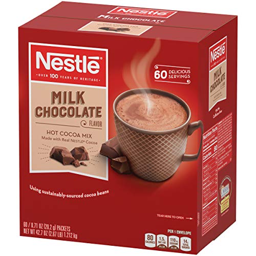 Product Cover Nestle Hot Chocolate Packets, Milk Chocolate Flavor Hot Cocoa Mix, Made with Real Cocoa, 0.71 oz Sachets, Bulk Pack (60 Count)