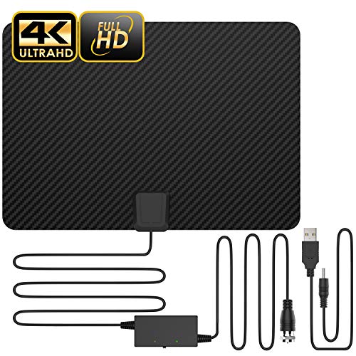 Product Cover Updated 2019 Version Professional Carbon Fibre 65-120 Miles TV Antenna, Indoor TV Digital HD Antenna 4K HD Freeview Life Local Channels All Type Television Switch Amplifier Signal Booster