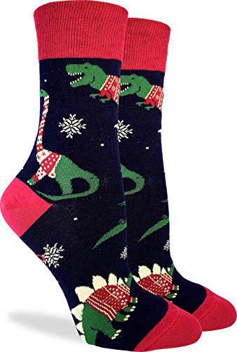 Product Cover Good Luck Sock Women's Christmas Sweater Dinosaur Socks - Blue, Shoe Size 5-9