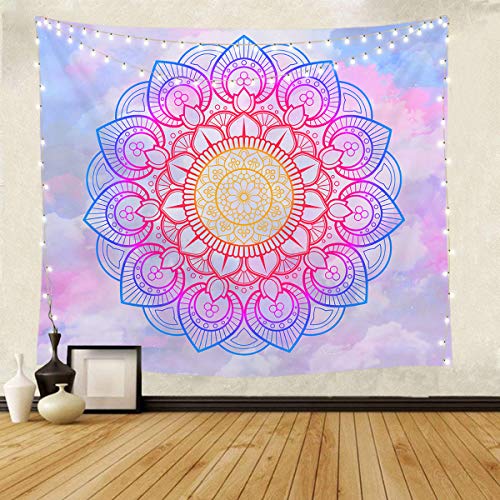 Product Cover Blue and White Mandala Tapestry Wall Hanging Vsco for Girls Room, Living Room, Bedroom and Dorm 51x59 Inches