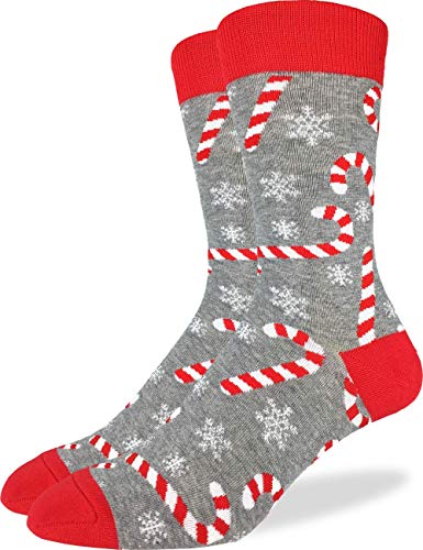 Product Cover Good Luck Sock Men's Candy Cane Christmas Socks - Grey, Adult Shoe Size 7-12