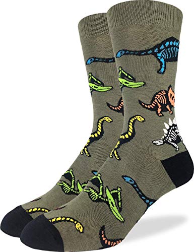 Product Cover Good Luck Sock Men's Dinosaur Skeletons Socks - Green, Adult Shoe Size 7-12