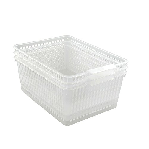Product Cover Qsbon Large Plastic Storage Organization Bins Basket, Set of 3, Clear