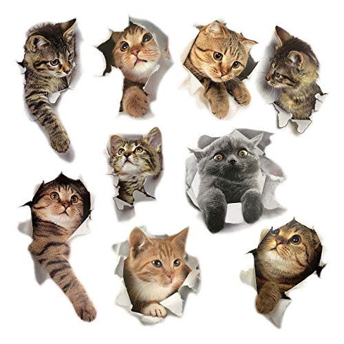 Product Cover 9PCS Animals Cute Cat Wall Emoji Sticker Living Room Bedroom Decoration Animal Wall Stickers Bathroom/Toilet/Refrigerator/Car/Nursery Room/PVC/Kitchen 3D Wall Decals