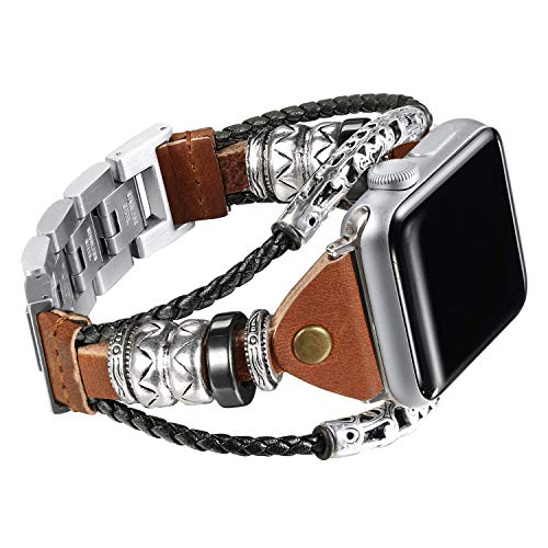 Product Cover Secbolt Leather Bands Compatible Apple Watch Band Series 4 & 5 40mm, Series 3/2/1 38mm, Double Twist Handmade Vintage Natural Leather Bracelet Replacement Bracelet Straps Women
