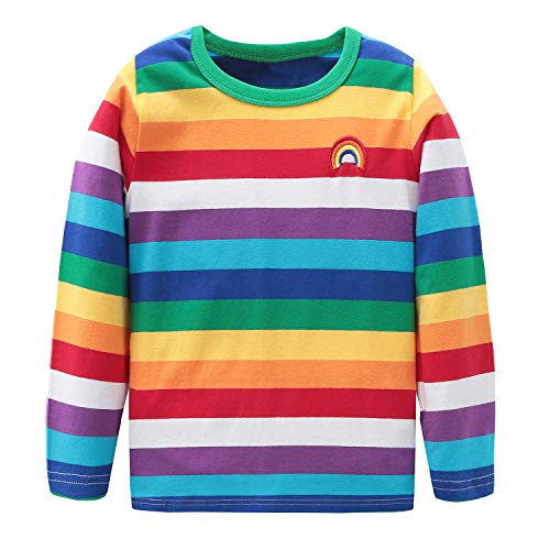Product Cover HowJoJo Toddler Boys Girls Cotton Long Sleeve T-Shirts Kids Rainbow Striped Shirts 3T