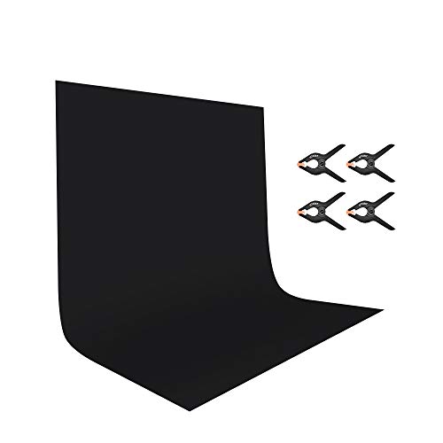 Product Cover UTEBIT 6x9 Ft Background Black Polyester Backdrop Screen Seamless with 4 Backdrops Clamps 1.8x2.8M Photo Cloth Wrinkle Resistant for Photography Photoshoot Portrait Video Shooting (Stand Not Inclued)