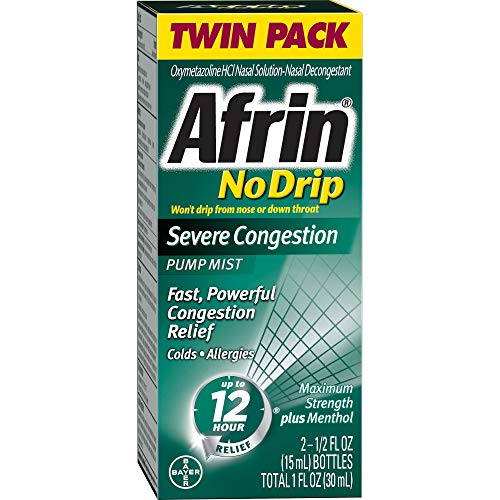 Product Cover Afrin No Drip Severe Congestion Pump Nasal Mist Twin Pack, 0.50 Fluid Ounce