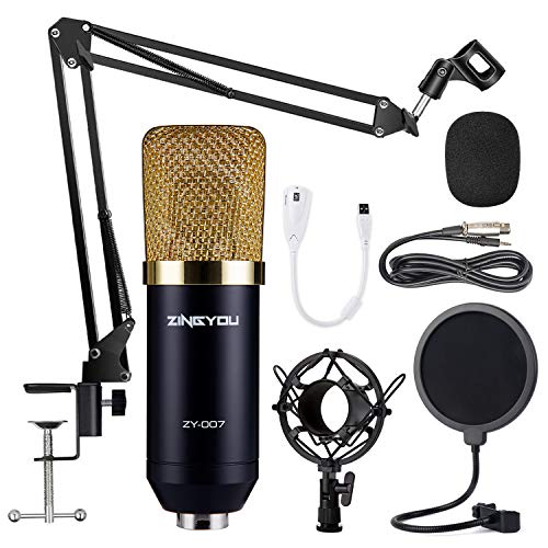 Product Cover ZINGYOU Condenser Microphone Bundle, ZY-007 Professional Cardioid Studio Condenser Mic Include Adjustable Suspension Scissor Arm Stand, Shock Mount and Pop Filter, Studio Recording & Broadcasting
