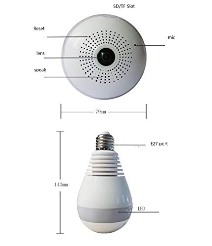 Product Cover GLE V380 Spy Bulb Shape Fisheye 360° Panoramic Wireless WiFi 1.3 MP 960P HD IP CCTV Security Camera with SD Card Slot