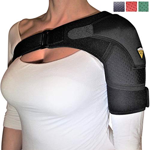 Product Cover FIGHTECH Shoulder Brace for Men and Women | Compression Support for Torn Rotator Cuff and Other Shoulder Injuries | Left or Right Arm (Black, Small/Medium)