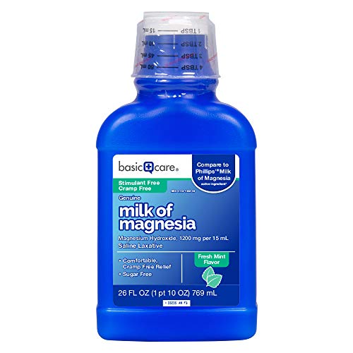Product Cover Basic Care Milk of Magnesia, Fresh Mint flavor, Liquid Saline Laxative for Constipation Relief, 26 Fluid Ounces