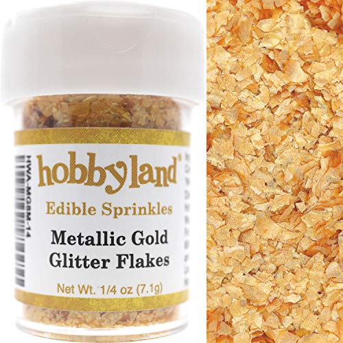 Product Cover Hobbyland Edible Sprinkles (Metallic Gold Edible Glitter Flakes, 1/4 oz)