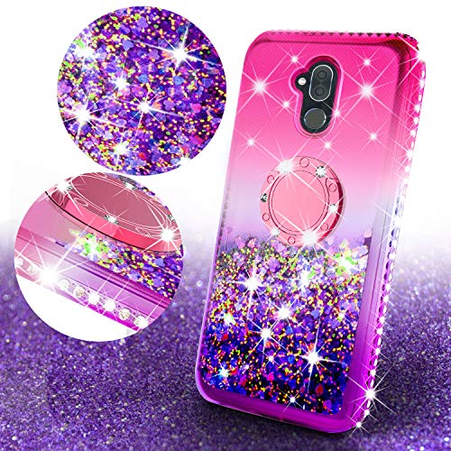 Product Cover Alcatel 7 / Revvl Plus 2 Case,Liquid Glitter Cute Phone Case Girls Kickstand,Bling Diamond Rhinestone Bumper Ring Stand Sparkly Clear Soft Protective for Girl Women (Hot Pink)