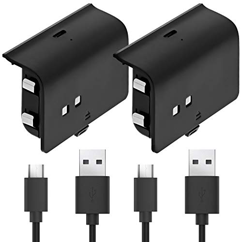 Product Cover Fosmon Xbox One Controller 1000mAh Play and Charge Rechargeable Battery Pack (2 Pack) with 10FT Micro USB Charging Cable for Xbox One S/X/Elite Controller, Also Works with Fosmon Dock C-10659/C-10709