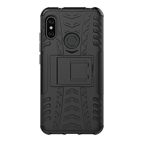 Product Cover CASSIEY Polycarbonate Back Cover for Redmi 6 Pro, Heavy Duty Shockproof Military Grade Armor Dual Protection Layer Hybrid Kick Stand - Black