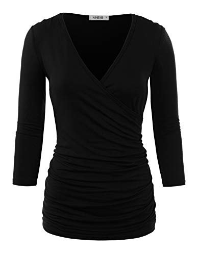 Product Cover NINEXIS Womens Long Sleeve Crossover Side Wrap Surplice Casual Top