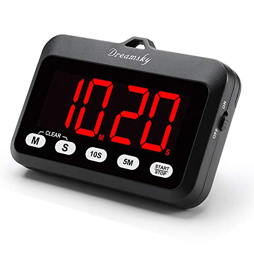 Product Cover DreamSky Digital Kitchen Timer with Large Red Digit Display, Loud Alarm with ON/OFF Power Button, Count Up/Down Timer, Magnetic Back Stand, Battery Operated, Easy Operation.