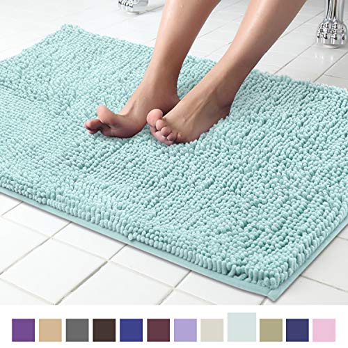 Product Cover ITSOFT Non Slip Shaggy Chenille Soft Microfibers Bath Mat for Bathroom Rug Water Absorbent Carpet, Machine Washable, 21 x 34 Inches Spa Blue