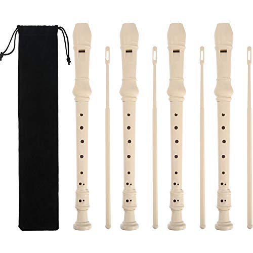 Product Cover Pangda 4 Pack 8 Hole Descant Soprano Recorder with Cleaning Rod and instruction, Black Storage Bag, German Style (Ivory White)