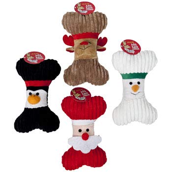 Product Cover Christmas Plush Dog Bone Squeaky Toy Squeak (Set of 4) Santa Reindeer Penguin Snowman