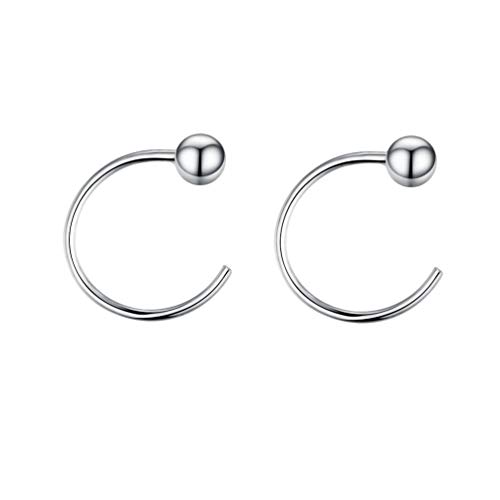 Product Cover 3mm Ball Half Small Piercing Hoop Studs Earrings for Cartilage Women Girls Sensitive Ears Sterling Silver Cuff Wrap Minimalist Huggie Hoops Nose Ring Hypoallergenic Gifts