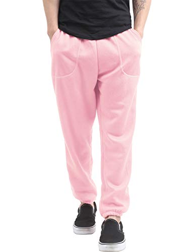 Product Cover Hat and Beyond Mens Fleece Sweatpants Lightweight Elastic Jogger Loss Fit Drawstring Pants (1ih02_Pink,Large)