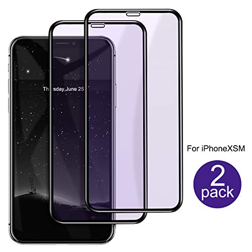 Product Cover Compatible iPhone Xs Max Screen Protector Full Coverage [2-Pack], Anti Blue Light 9H Tempered Glass Screen Protector Anti-Scratch 3D Curved Edge Design for Apple iPhone Xs Max (6.5 inch)-Blue