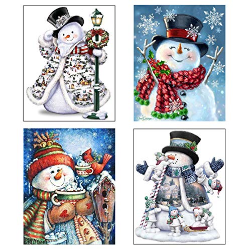 Product Cover 4 Pack 5D DIY Diamond Painting Kit Full Drill Wall Hanging Diamond Painting Set for Christmas Home Wall, Living Room Decor (Snowman)