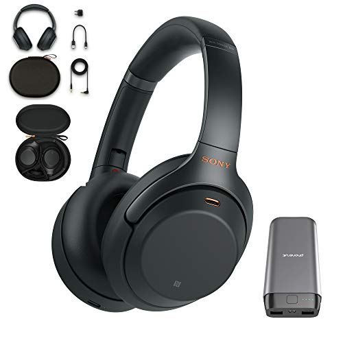 Product Cover Sony WH-1000XM3 Wireless Noise Canceling Over Ear Headphones with Voice Assistant, Black (WH-1000XM3/B, USA Warranty) with 20,000mAh High Capacity Portable Power Bank Bundle