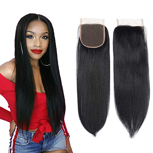 Product Cover Brazilian Virgin Human Hair Straight Lace Closure 100% Unprocessed Human Hair Closure 4x4 Free Part (20inch)