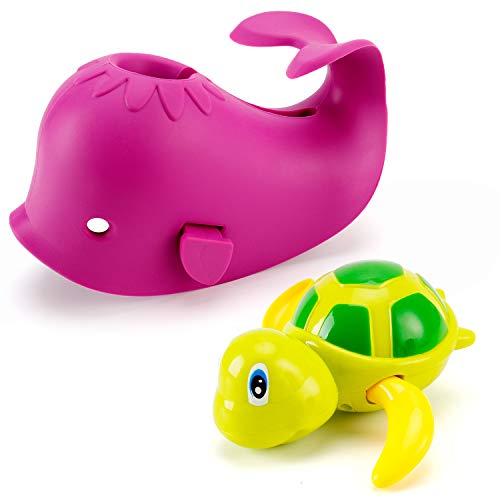 Product Cover Artoflifer Baby Bath Spout Cover Baby Bathtub Faucet Cover Bath Tub Faucet Extender Protector Silicone Soft Spout Cover Purple Whale Bundles with Bath Pool Toys Wind Up Turtle Baby Bath Toys Pink
