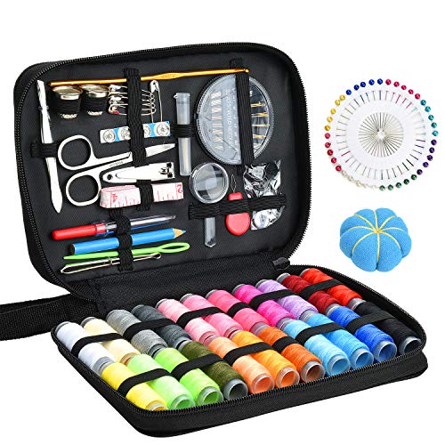 Product Cover Sewing KIT, DIY Sewing Supplies with Sewing Accessories, Portable Mini Sewing Kit for Beginner, Traveller and Emergency Clothing Fixes, with Premium Black Carrying Case (B)