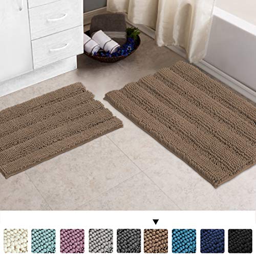 Product Cover Bathroom Rugs Shaggy Chenille Bath Rug Set 2 Piece Non Slip Bath Mat Sets For Bathroom 20 x 32 Taupe Bath Rug for Bathroom Extra Soft and Absorbent Area Rugs (20
