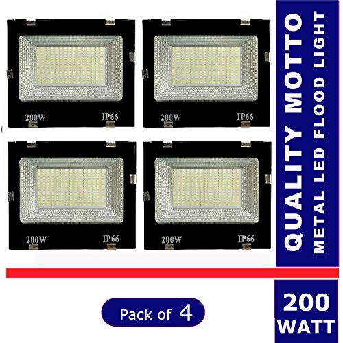 Product Cover Quality Motto 200w LED Metal Outdoor Waterproof Flood Light (White) -Pack of 4