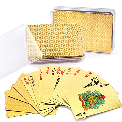 Product Cover LotFancy 24K Gold Foil Playing Cards, 2 Decks of Cards with Boxes, Waterproof, Plastic, Mosaic Backing, Bridge Size Standard Index, for Table Cards Games, Magic Props