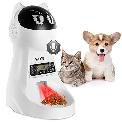 Product Cover WOpet Pet Feeder,Automatic Cat Feeder Pet Food Dispenser Feeder Medium Large Cat Dog--4 Meal, Voice Recorder Timer Programmable,Portion Control (White)