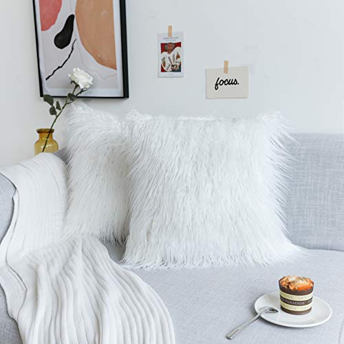 Product Cover Kevin Textile Set of 2 Decorative New Luxury Series Merino Style Christmas Off-White Fur Throw Pillow Case Cushion Cover Pillow Cover for Bed, 20