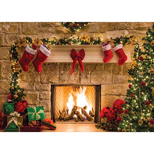 Product Cover SJOLOON 7x5ft Christmas Photography Backdrops Child Christmas Fireplace Decoration Background for Photo Studio (11209)