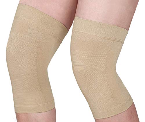 Product Cover KEKING Knee Compression Sleeves, Lightweight, 20-30mmHg Strong Support, 1 Pair Unisex, Best Knee Support Braces for Meniscus Tear, Arthritis, Joint Pain Relief, Injury Recovery, Athletics, Beige M