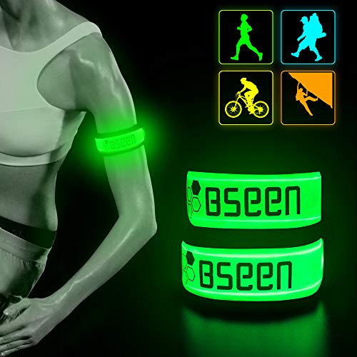 Product Cover BSEEN LED Armband 2 Pack LED Slap Bracelets, Adjustable Strap Safety Light Armbands Glow in The Dark Night Running Gear for Jogging, Walking, Cycling, Camping Outdoor Sports (Green)