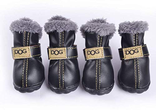 Product Cover Pihappy Warm Winter Little Pet Dog Boots Skidproof Soft Snowman Anti-Slip Sole Paw Protectors Small Puppy Shoes 4PCS (M, Black)