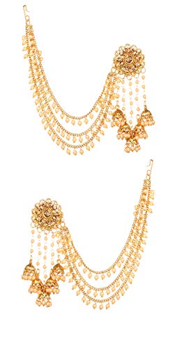 Product Cover Bindhani Fashion Bollywood Jewellery Traditional Ethnic Bridal Bride Wedding Bridesmaid Gold Plated Kundan Pearl Drop Jhumka Jhumki Head chain Indian Bahubali Earrings Jewelry For Women