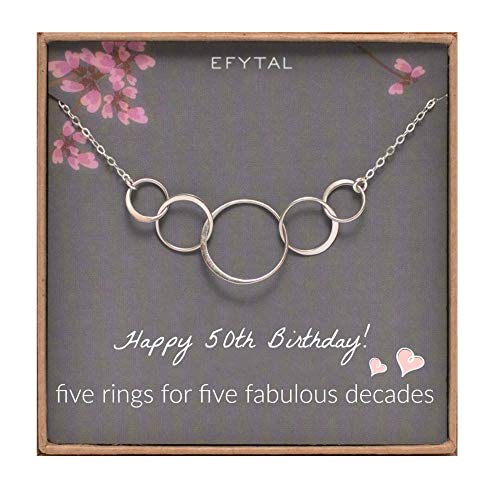 Product Cover EFYTAL 50th Birthday Gifts for Women, Sterling Silver Five Circle Necklace for Her 5 Decade Jewelry 50 Years Old