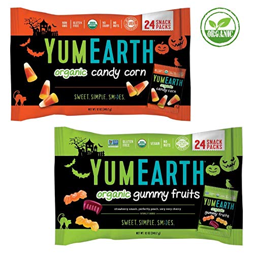 Product Cover COMBO PACK - Organic Candy Corn AND Organic Gummy Fruits - 24 Snack Packs Each - YUMEARTH - Halloween - Limited Edition - Gluten Free - No Nuts - USDA Organic
