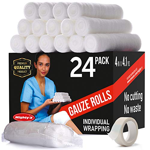 Product Cover Premium Gauze Bandage Roll - 24 Pack - FDA Approved Gauze Roll (4 inches x 4.1 Yards) - Latex Free Rolled Gauze - Gauze Wrap + Bonus Medical Tape