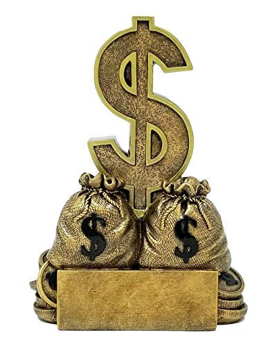 Product Cover Dollar Sign Trophy - Sales or Fundraising Award - Gold Bag of Money Trophy - 6 Inch Tall - Engraved Plate on Request - Decade Awards