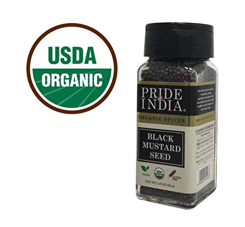 Product Cover Pride Of India - Organic Black Mustard Seed Whole -3 oz(85 gm) Dual Sifter Jar Certified Pure Indian Vegan Spice, Best for Pickling, Chutney- BUY 1 GET 1 FREE (MIX AND MATCH-PROMO APPLIES AT CHECKOUT)