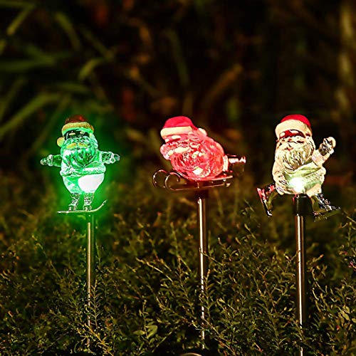 Product Cover 3 PCS Solar Christmas Santa Claus Decorations Outdoor - Solar Garden Stake Lights Waterproof - Plastic with RGB Color Changing LED Decorative Light for Patio Lawn Holiday Decor (3 Pack Santa Claus)