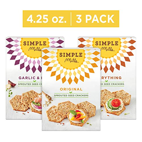 Product Cover Simple Mills Sprouted Seed Crackers Variety Pack, Original, Garlic & Herb and Everything, 3 Count